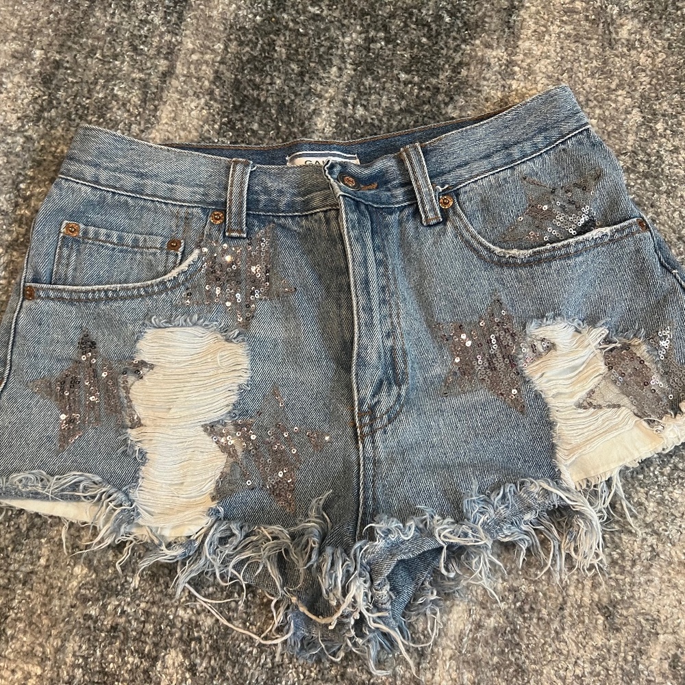 Stylish Blue Jean Shorts with Sequin Stars
